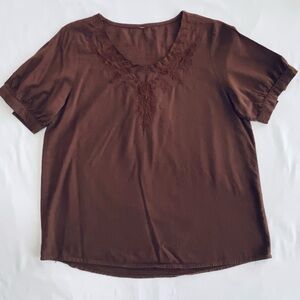Brown Embroidered Women's Top Size S